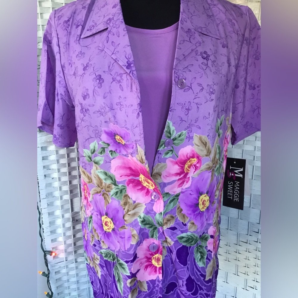 Vtg Maggie Sweet Purple Floral Top & Solid Purple Tank S  Vintage NWT NOS